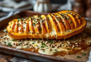 Attention : cette courge butternut tranchée comme un rôti et gratinée au four va illuminer votre automne