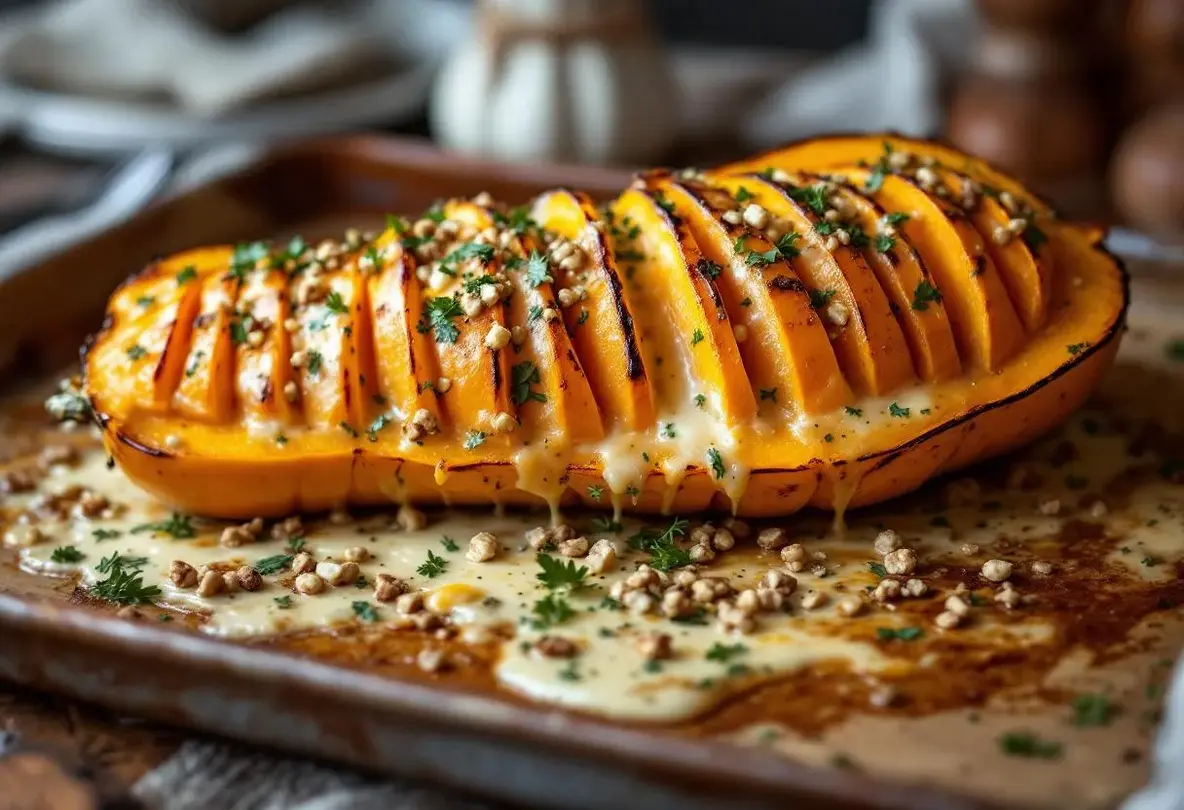 Attention : cette courge butternut tranchée comme un rôti et gratinée au four va illuminer votre automne